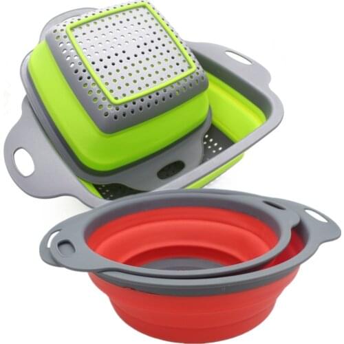 2 Pack Collapsible Colanders Set Silicone kitchen Strainer Space-Saver Folding Strainer Colander