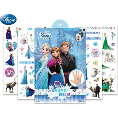 4pcs/bag Original Disney Frozen Princess Mickey Mermaid Children Tattoo Sticker Cute Waterproof Cartoon Sticker toys for girls