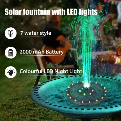 9V 3.5W 7color Lights Solar Fountain Floating Solar Fountains Water Pump Build-in Battery With 7 Water Types Pool Pond Decor