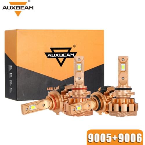 Auxbeam Car Headlight LED Bulbs 2 Pairs 9005+9006 Plug LED 70W 6000K 7000lm White for Auto Headlamp Fog Lamp Series F-16 plus