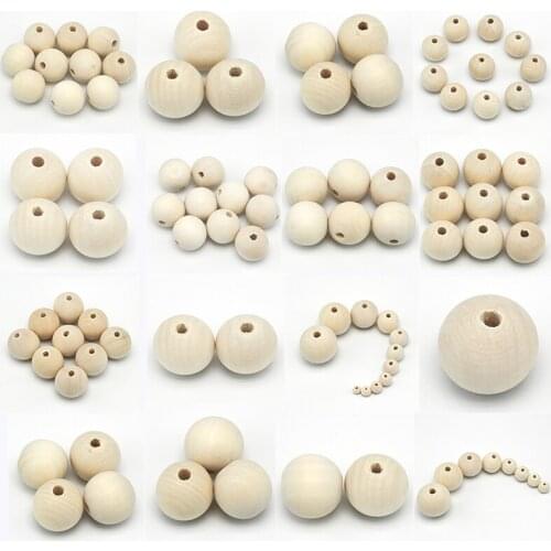 Wooden Beads 4/6/8/10/12/14/16/18/20/25/30/40 50mm Natural Color Wood Beads Mini Round Cute Light weight Chunky Beads DIY