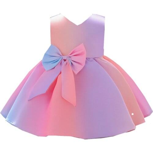Rainbow Color Toddler Girls Party Dress Birthday Ball Gown Piano Performance Children Outfits Kids Clothes