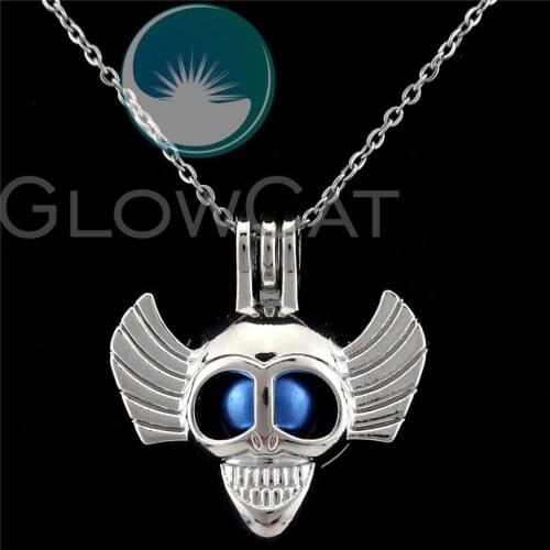 K832 Gothic Skull Beads Cage Perfume Essential Oil Pendant Necklaces Halloween Gifts Pearl Locket Jewelry Wholesale