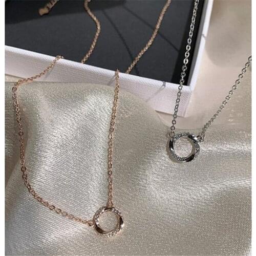Korean 925 Sterling Silver Zircon Round Charm Necklace For Women Girls Jewelry Choker dz214
