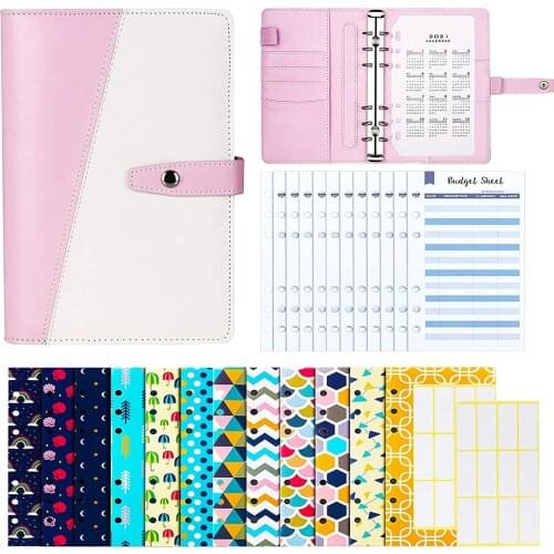 28Pcs A6 PU Binder Budget Envelopes System Planner with Budget Cash Envelopes ,Budget Sheets,24Pcs Stickers and 2021 Calendar