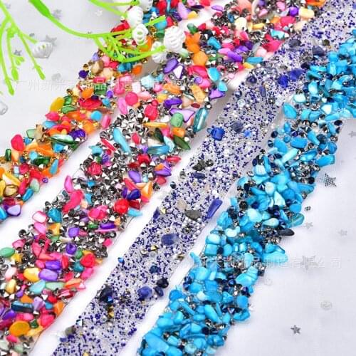2Meters Color Beaded Rhinestons Lace Trim Iron On Diamond Crystal Ribbon Wrap Ribbons DIY Bag Clothing Decor Sewing Accessories
