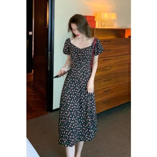 Summer Beach Maxi Dress Women Floral Print Boho Long Chiffon Dress Casual Square collar Split Sexy Party Dress Robe 2021