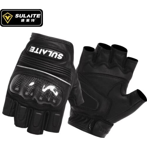 SULAITE Motorcycle Summer Gloves Leather Fingerless Motorbike Gloves Men Half Finger Guantes Moto Breathable MTB Outdoor Sports