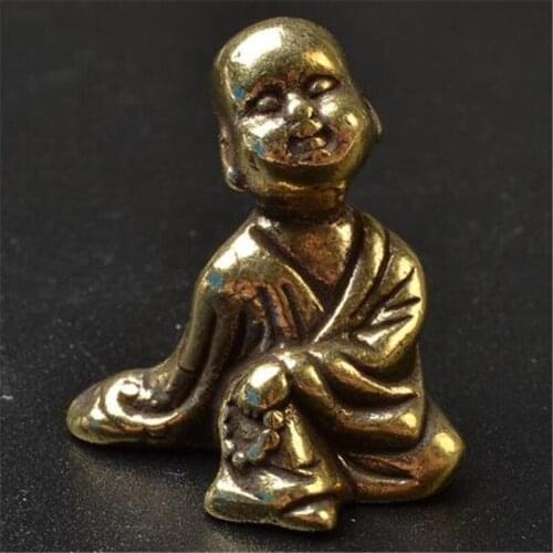Casting Metal Buddhist Monk Retro Ornaments Gifts 3D Figurine Mini Animal Collect Home Office Room Desktop Decoration Sculpture