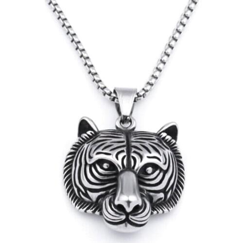 Fashion Creative Animal Pendant Necklace Accessories Domineering Retro Tiger Head Titanium Steel Alloy Pendant Necklace