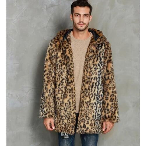 Hooded Autumn Leopard faux mink leather jacket mens winter thicken warm fur leather coat men slim jackets jaqueta de couro B18