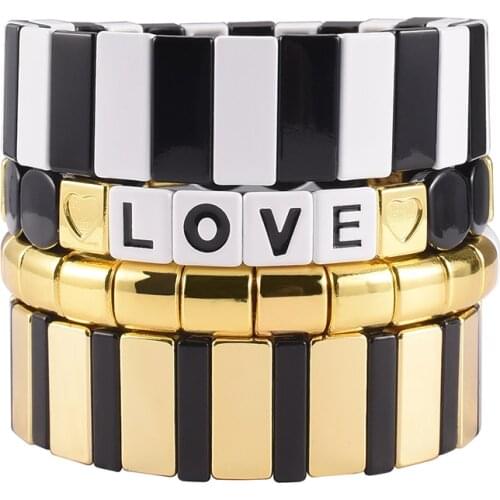 Bohemian Retro Bracelets Set I Love You Golden Tile Stacks Bracelet Female Handmade Jewelry Couple Relationship Gift for Painter