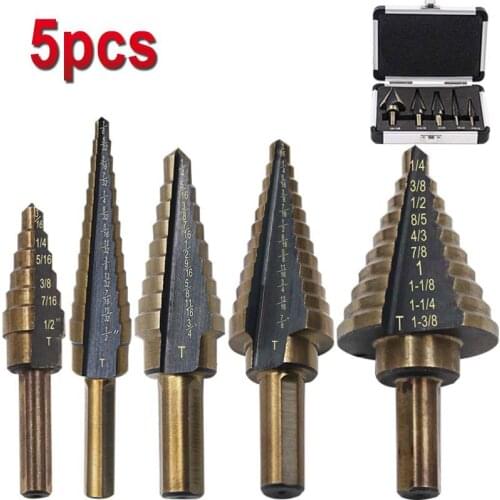 5pcs/Set HSS COBALT MULTIPLE HOLE 50 Sizes STEP DRILL BIT SET With Aluminum Case Arrival