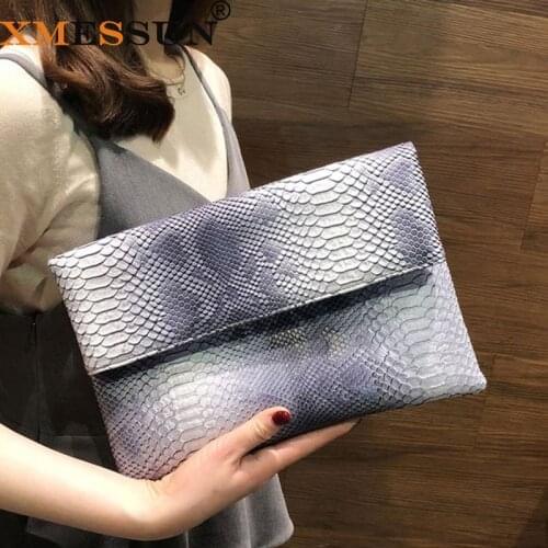 XMESSUN Gray Python Leather Clutch Crossbody Bags for Women Pouch 2021 Trendy Shoulder Handbags and Purses Lady Party Bag