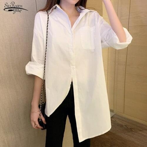 New Arrival Irregular Loose Long Sleeve White Blouse Women Turn-down Collar Long Shirt Women Casual Plus Size Ladies Tops 12405