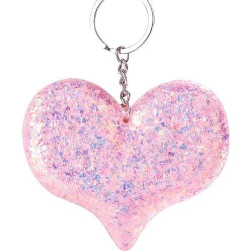 New Design Fashion Cute Heart Keychain Reflective Colorful Sequin Heart Shaped Pendant Keyring Valentines Day Gift for Lover
