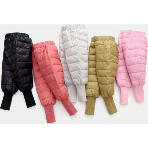 Autumn and winter baby pants, childrens warm down cotton trousers, boys and girls solid color trousers, baby elastic pants
