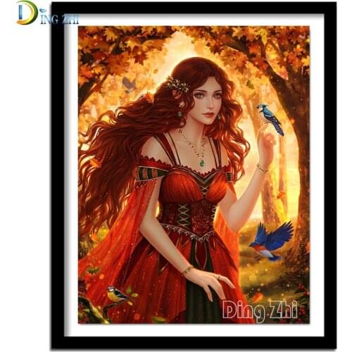 Full Drill Diamond Painting Cartoon Woman,Bird Cross Stitch Fantasy Portrait Mosaic Wall Art Embroidery Rhinestone Home Decor