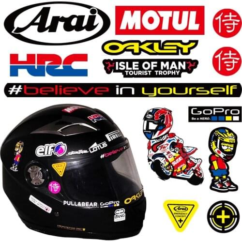 Reflective Motocross Motorcycle Stickers Helmet Agv Arai Hrc Emblem Racing Decals For Suzuki Kawasaki z900 Honda Cb650r Vespa Lx