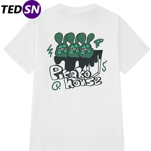 Loose Streetwear Hip Hop Cotton Short Sleeve Shirt Retro Rabbit Head Print Tshirt 2021 Summer Casual Tshirt Harajuku T-Shirt