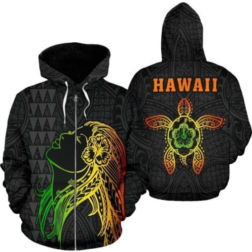 3D Printed Hoodie Hula Girl And Turtle Hibiscus Flowers For Men/Women Sweatshirt Spring Casual Pullover Zipper Streetwear
