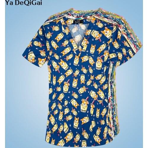 Pet Club Work Uniforms Spa Lab Beauty Salon Workwear Women Printing Scrubs Tops Unisex Scrubs Costume Wholesale Scrub Clothes