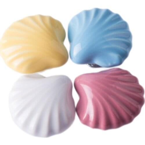 Conch shape cartoon ceramic children room knobs, blue white office ceramic drawer cabinet wardrobe handles pulls knobs kids knob