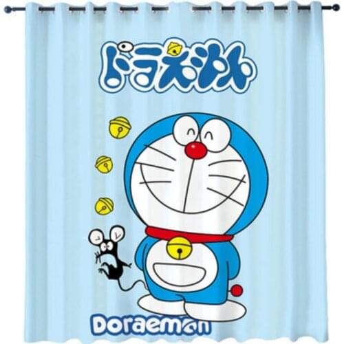 Japanese Carton Doraemon Jingle Cat Hook Ring Top Blackout Curtain Bay Window Floor-to-Ceiling Window Shade can be Customized