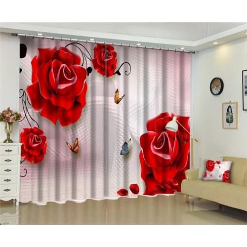 Red rose Window Blackout 3D Curtains set For Bed room Living room Office Hotel Home Wall Decorative Drape tapestry