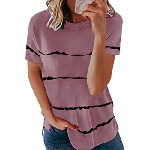 Summer New T-shirt Ladies Fashion Striped Printing Short-Sleeved Round Neck Tops Ladies Casual Loose Tops T-Shirts