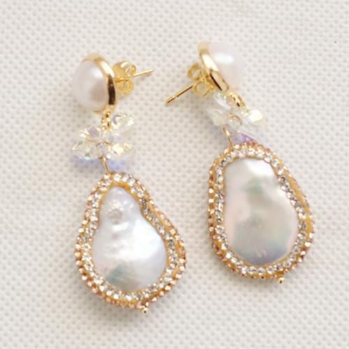 Korean Natural Freshwater Pearl Dangle Earring for Women Brincos Geometric White Baroque Bead Drop Earrings Punk Ear Jewelry New
