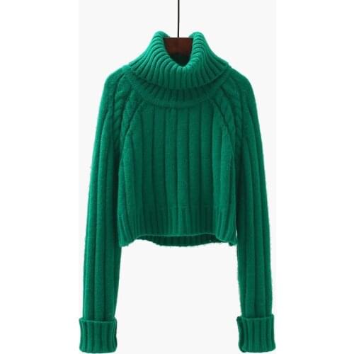 Short Empire Turtleneck Knitted Women Sweater And Pullovers Solid Long-Sleeved Casual Female Pulls Outwear Coats Tops