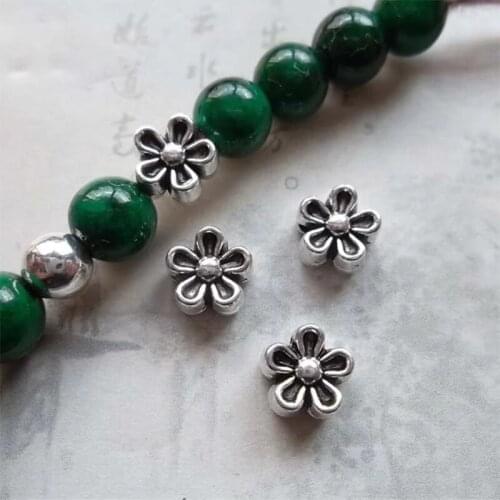 100pcs/lot Pretty Tibetan Silver Flower Metal Beads DIY Necklace Jewelry Making 6.5x4mm Handcraft Zinc Alloy Spacer Charms Beads