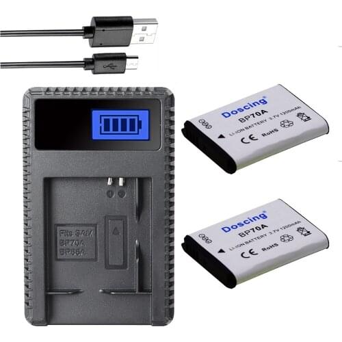 2x BP-70A BP70A batteries + LCD USB charger for Samsung ST90 ST150F ST700 ST6500 SL50 SL600 WB30F WB35F WB50F ES70 ES80 ES91