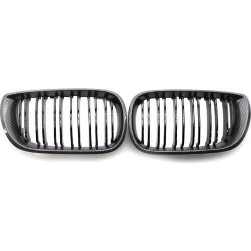 2x Carbon Fiber & Black Double Slat Front Kidney Grille Fit BMW E46 Sedan 02-05