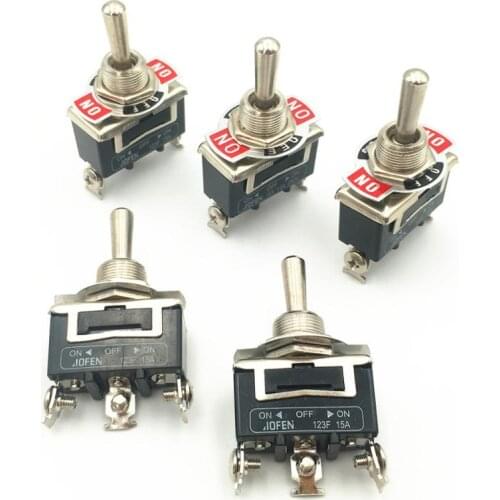 5pcs Momentary Toggle Switch 123F 3-Pin 3 Position ON-OFF-ON SPDT 15A 250VAC Self-reset Switches with Waterproof Cap