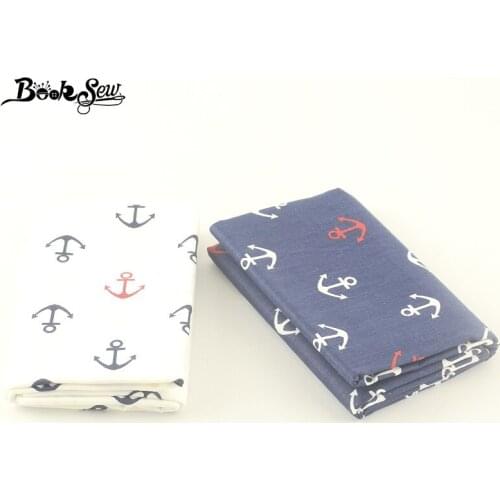 Booksew Fat Quarter 2pcs 50X100cm sea anchor Pattern 100% Cotton Twill Fabric Home Textile For Baby Patchwork Bedding Craft