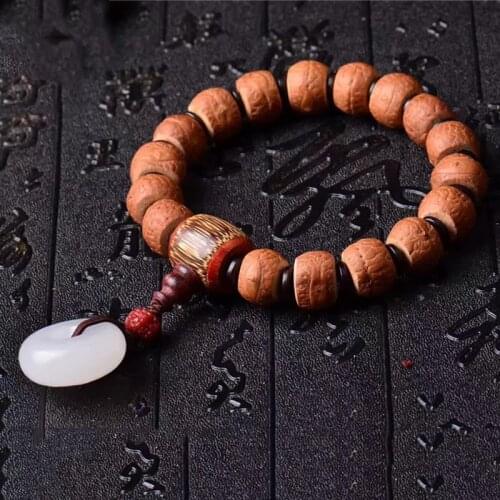 Fine Nepal Eyebrows Bodhi Bracelets Bodhi Buddha Bead White Safety Button Prayer Wood Japa mala Lucky for Women Men Hand string