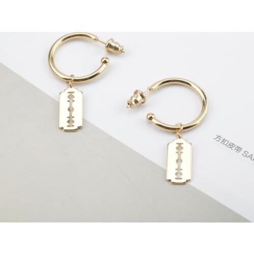 Razor Blade Earrings Stainless Steel Gold Earrings Charm Hollow Drop Earring Women Men Punk Jewelry Hip Hop Dangle Earrings