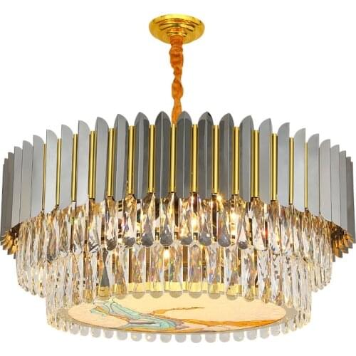 Stainless steel Crystal enamel color Chandelier Light Luxury Dining Room Bedroom Simple Modern Chinese Style Living Room Lamp