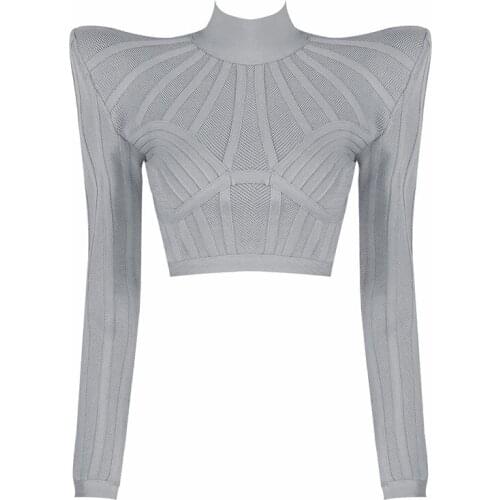 Long Sleeve T-Shirts Bodysuits Black Grey High-shoulder Sexy Womens Breathable Slim Short Crop Top Bandage Top High Quality