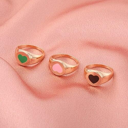 Geometric Colorful Enamel Love Heart Shaped Thick Ring for Women Vintage Gold Color Alloy Finger Rings Punk Rock Lucky Jewelry