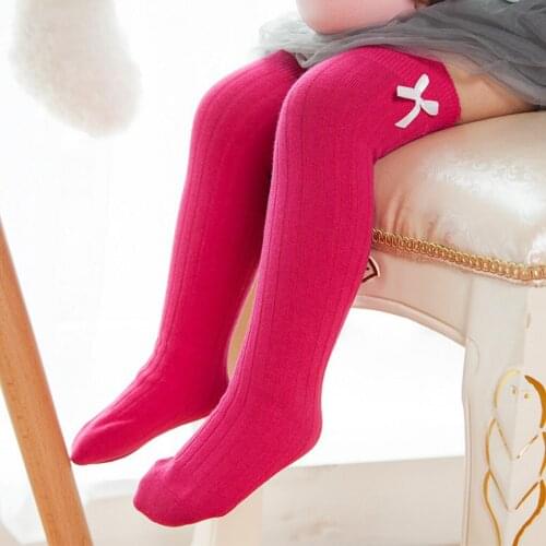 Toddler Girls Bow Knee High Socks Kids Cotton Solid Long Knee Socks Baby Autumn Winter Over Knee Socks