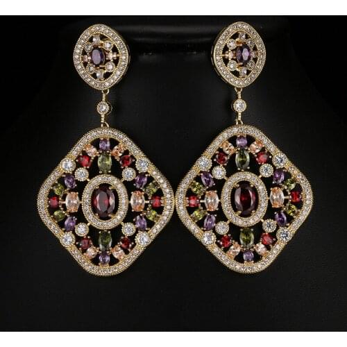 KSRA Colored Zircon Vintage Boho Chandelier Earrings For Women Floral Bridal Earrings Wedding Jewelry Personalized Bridesmaid