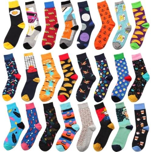 Autumn New Arrived Happy Socks Men Funny Art Harajuku Streetwear Hip Hop Food Diamond Balloon Crew Sock Gift For Men