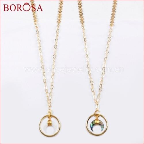BOROSA 5PCS Trendy Gold Color White Shell Abalone Shell Horn Circle Necklace Natural Shell Pendant Necklace Jewelry G1519