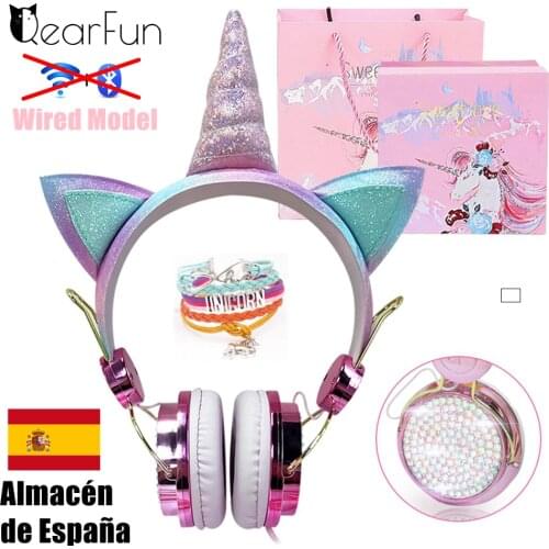 Cute Unicorn Wired Headphone With Microphone Girls Daugther Music Stereo Earphone Computer Mobile Phone Headset Kid Gift, or box