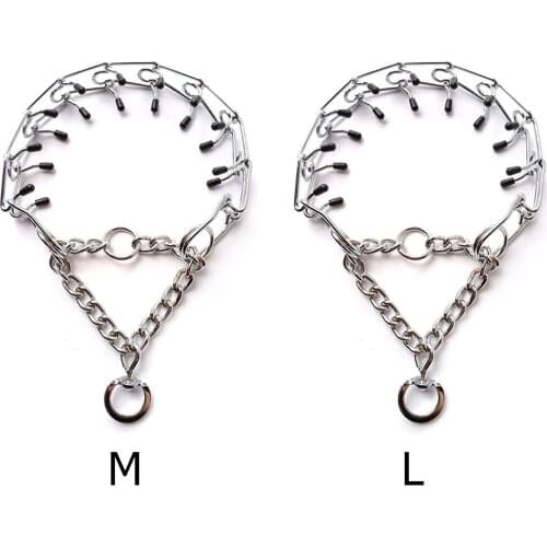 Adjustable Links Choke Chain Dog Prong Collar German Shepherd Dog Pinch Training Collar Rubber Tips Quick Release Carabiner