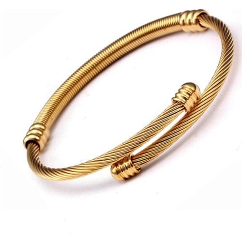 Luxury Brand Spring Open Cuff Charm Bracelets Punk Stainless Steel Chain Link Sporty Men Women Fashion Bracelets Pulsera