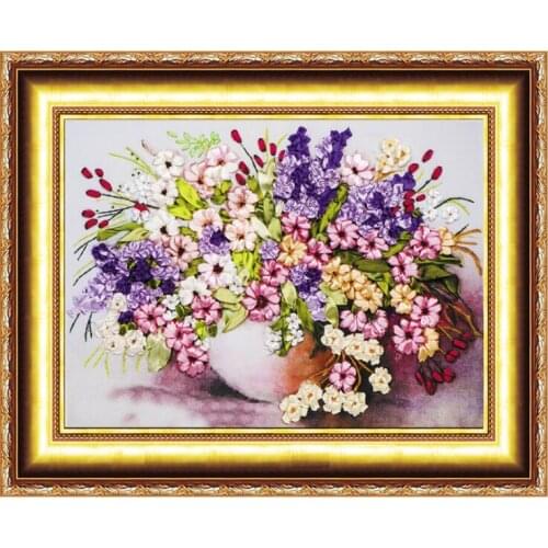 Needlework,Chinese DIY Ribbon Cross stitch Sets for Embroidery kit,beautiful fancy flowers Cross-Stitch handwork wall home decor